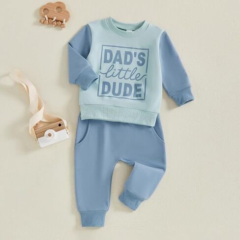 MoZiKQin Baby Boy Fall Winter Clothes Dads Little Dude Long Sleeve Shirt and Pants Set Cute Infant Toddler Boy Outfits in Saudi Arabia