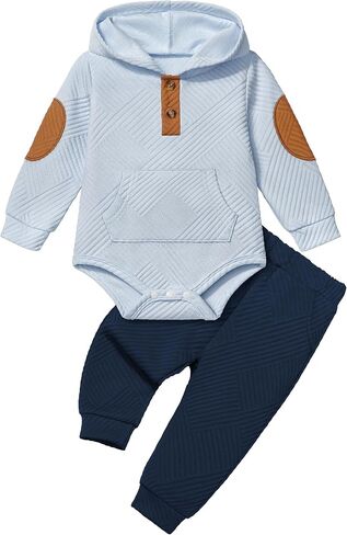 Fommy Baby Boy Clothes Colorblocked Long Sleeve Hoodie + Long Pants 2PCS Fall Winter Outfits Set in Saudi Arabia