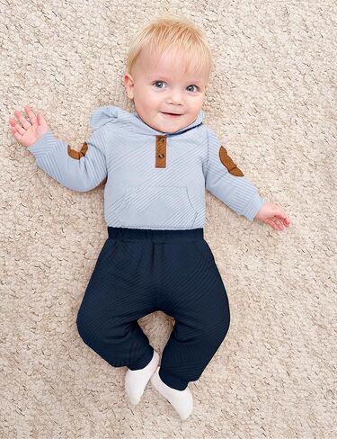 Fommy Baby Boy Clothes Colorblocked Long Sleeve Hoodie + Long Pants 2PCS Fall Winter Outfits Set in Saudi Arabia