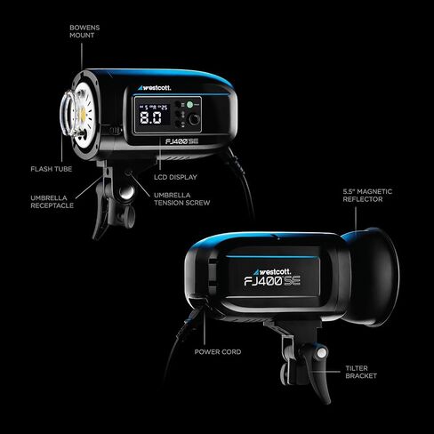 Westcott FJ400-SE 400WS Photography Studio Strobe-Flash Monolight Flash مع AC مع توافق الزناد اللاسلكي FJ ، Mount Bowens ، وقت إعادة التدوير السريع ، لون النهار 5500K ، وضوء نمذجة LED in Saudi Arabia