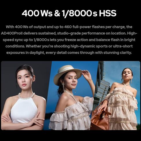 Godox AD400 Pro II AD400Pro II 400Ws Flash, GN72, 30W Bi-Color Modeling Lamp, 460 Full Power Flash, 0.01-1s Recycle Time, 1/8000 HSS, Freeze Mode, Strobe Light for Canon, Sony, Nikon, Fuji etc in Saudi Arabia