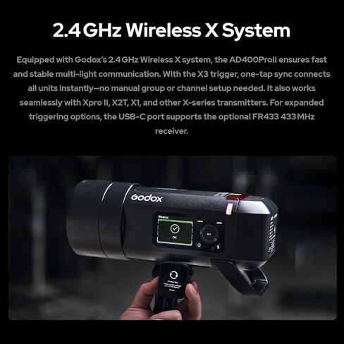 Godox AD400 Pro II AD400Pro II 400Ws Flash, GN72, 30W Bi-Color Modeling Lamp, 460 Full Power Flash, 0.01-1s Recycle Time, 1/8000 HSS, Freeze Mode, Strobe Light for Canon, Sony, Nikon, Fuji etc in Saudi Arabia