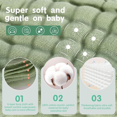 Muslin Burp Cloths Sets Newborn Baby Boy Essentials Must Haves 100% Cotton 10 Pack 22" X 10",6-Layer Baby Bibs & Burp Cloths for Baby Drool and Messes - Soft, Safe & Gentle for Boys & Girls Multi in Saudi Arabia