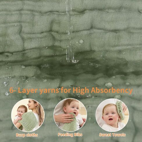 Muslin Burp Cloths Sets Newborn Baby Boy Essentials Must Haves 100% Cotton 10 Pack 22" X 10",6-Layer Baby Bibs & Burp Cloths for Baby Drool and Messes - Soft, Safe & Gentle for Boys & Girls Multi in Saudi Arabia