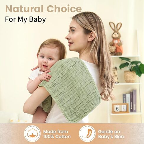 Muslin Burp Cloths Sets Newborn Baby Boy Essentials Must Haves 100% Cotton 10 Pack 22" X 10",6-Layer Baby Bibs & Burp Cloths for Baby Drool and Messes - Soft, Safe & Gentle for Boys & Girls Multi in Saudi Arabia