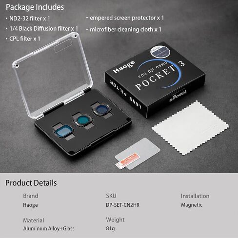 Haoge Pocket 4 Magnetic 0.75X Wide Angle Lens for DJI Osmo Pocket 3 Camera Accessories,Expanded FOV of 108°, Dual-Sided Anti-Reflective Coating Lens with Screen Protector in Saudi Arabia