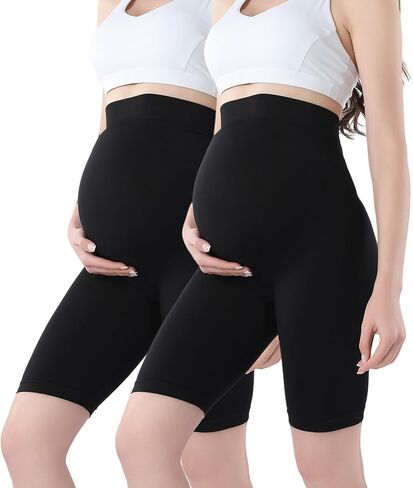 Women Maternity Shorts Pregnant Seamless Biker Shorts Over The Belly Pregnancy Yoga Active Athletic Workout Shorts in Saudi Arabia