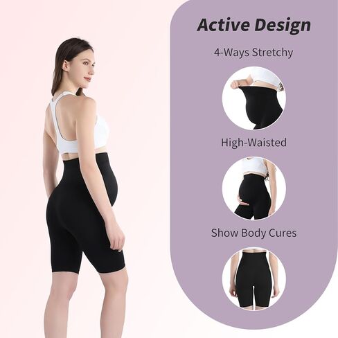 Women Maternity Shorts Pregnant Seamless Biker Shorts Over The Belly Pregnancy Yoga Active Athletic Workout Shorts in Saudi Arabia