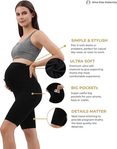 Maternity Pregnant Over-Bump Shorts Pant with Pockets Stretch for Workout Yoga in Saudi Arabia