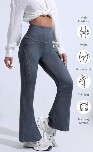 Womens Flare Leggings No Front Seam Bootcut Yoga Pants High Waisted Casual Bell Bottom Pants in Saudi Arabia