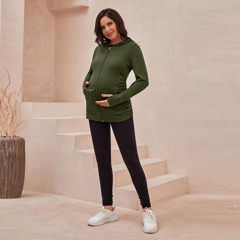 DEBELLY Maternity Sweatshirt Zip Up Hoodie Pockets Pregnancy Postpartum | Soft fabric, Zip up closure, Thumbhole sleeves, For pregnancy to postpartum, Layering piece, Travel friendly, Long coverage in Saudi Arabia