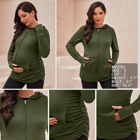 DEBELLY Maternity Sweatshirt Zip Up Hoodie Pockets Pregnancy Postpartum | Soft fabric, Zip up closure, Thumbhole sleeves, For pregnancy to postpartum, Layering piece, Travel friendly, Long coverage in Saudi Arabia