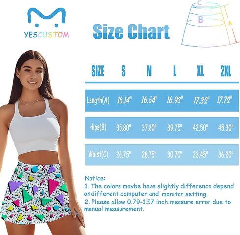 M YESCUSTOM Tennis Skirts for Women with Pockets Inner Shorts, High Waisted Athletic Golf Skorts for Party Workout Sports in Kuwait