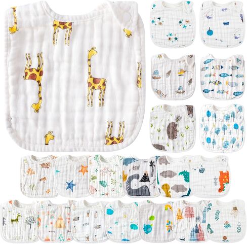Zainpe 20pcs Snap Muslin Cotton Baby Bibs Soft Usporbent Admable Burp Admons for Newborns Crooming Feeding Leagh in Kuwait
