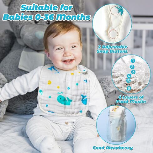Zainpe 20pcs Snap Muslin Cotton Baby Bibs Soft Usporbent Admable Burp Admons for Newborns Crooming Feeding Leagh in Kuwait