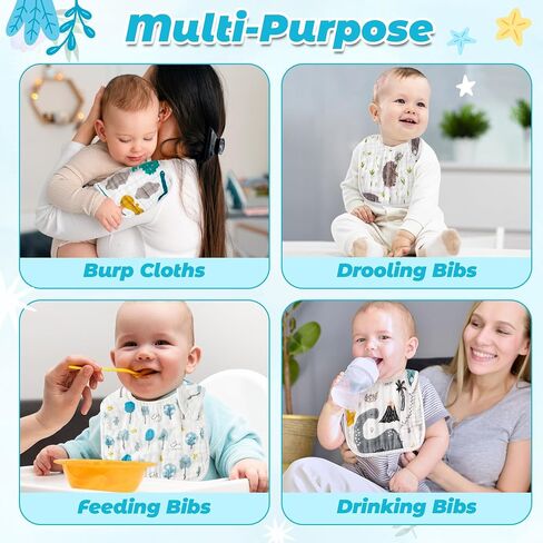 Zainpe 20pcs Snap Muslin Cotton Baby Bibs Soft Usporbent Admable Burp Admons for Newborns Crooming Feeding Leagh in Kuwait