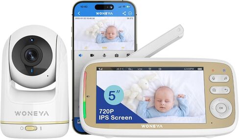 Smart Baby Monitor, 5" HD IPS Screen, 1500ft Long Range, 48 Hours Battery, White Noises & Lullabies, 2K HD Camera, Customizable Safe Zones, Motion Detection, VOX, Free Secure Phone App in Saudi Arabia