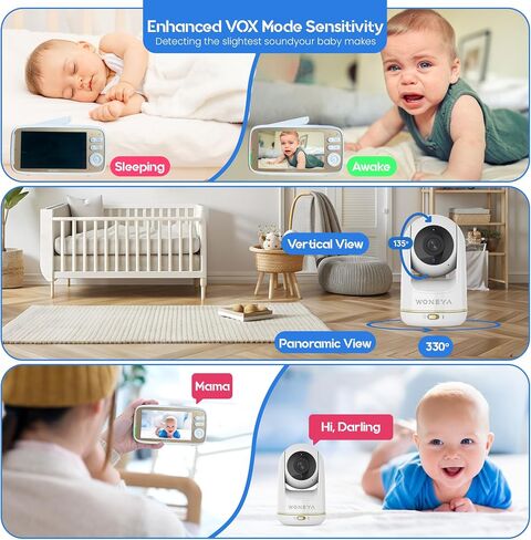 Smart Baby Monitor, 5" HD IPS Screen, 1500ft Long Range, 48 Hours Battery, White Noises & Lullabies, 2K HD Camera, Customizable Safe Zones, Motion Detection, VOX, Free Secure Phone App in Saudi Arabia