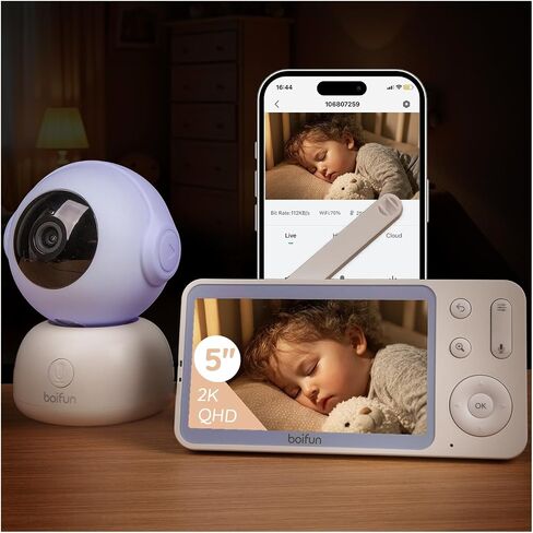 BOIFUN 2K HD 5-Inch Split-Screen, Smart WiFi Baby Monitor with Camera and Audio, Smartphone APP, AI Motion & Cry Detection, Night Vision, 360° Auto Tracking,Humidity &Temperature Detection,2-Way Talk in Saudi Arabia