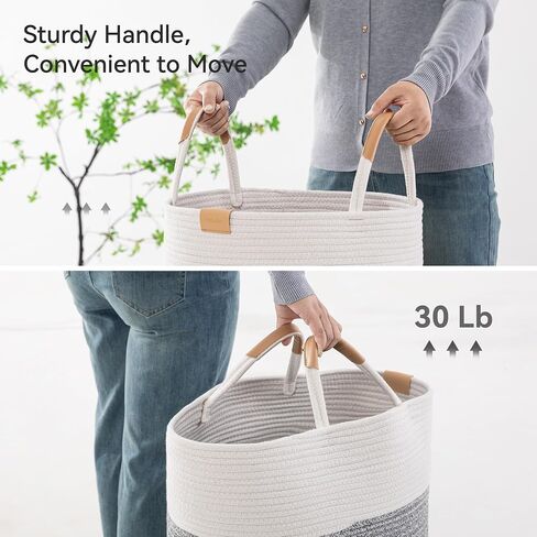 Nunsino 95L Striped Laundry Hamper with Leather Handles,Large Foldable Laundry Basket for Clothes,Cotton Rope Storage Bin for Blankets,Woven Clothes Basket for Bedroom,Dark Brown Stripes in Saudi Arabia