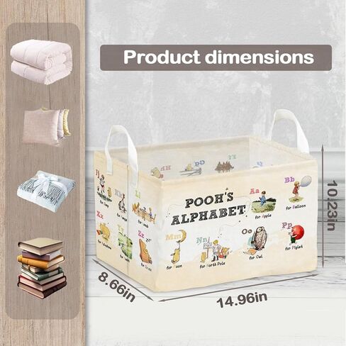 Winnie Nursery Large Hamper Canvas Laundry Basket Foldable With Waterproof Pe Coating, Foldable, for Kids, Boys and Girls, Bathroom and Bedroom Set, Clothes,Toys Bin in Kuwait
