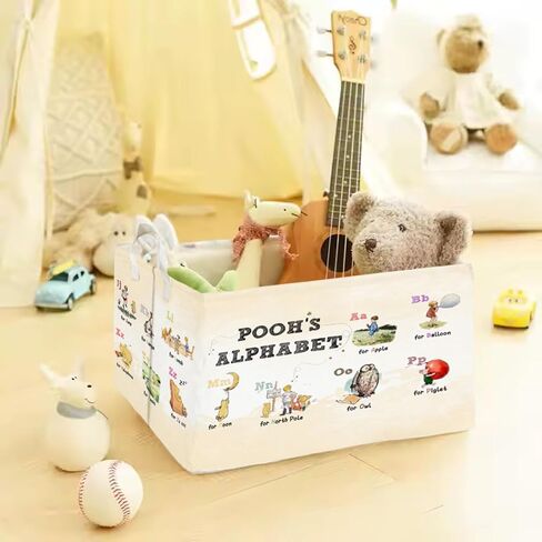 Winnie Nursery Large Hamper Canvas Laundry Basket Foldable With Waterproof Pe Coating, Foldable, for Kids, Boys and Girls, Bathroom and Bedroom Set, Clothes,Toys Bin in Kuwait