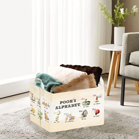 Winnie Nursery Large Hamper Canvas Laundry Basket Foldable With Waterproof Pe Coating, Foldable, for Kids, Boys and Girls, Bathroom and Bedroom Set, Clothes,Toys Bin in Kuwait