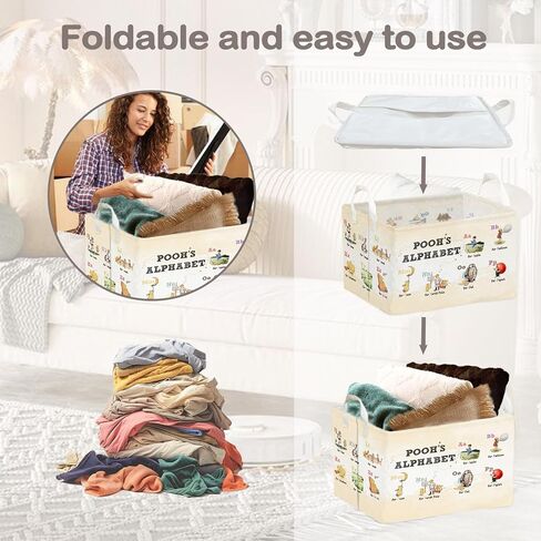 Winnie Nursery Large Hamper Canvas Laundry Basket Foldable With Waterproof Pe Coating, Foldable, for Kids, Boys and Girls, Bathroom and Bedroom Set, Clothes,Toys Bin in Kuwait