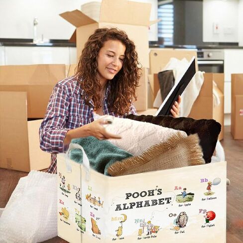 Winnie Nursery Large Hamper Canvas Laundry Basket Foldable With Waterproof Pe Coating, Foldable, for Kids, Boys and Girls, Bathroom and Bedroom Set, Clothes,Toys Bin in Kuwait