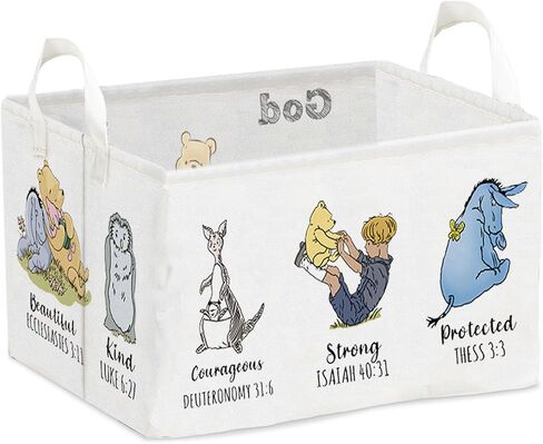 Winnie Nursery Large Hamper Canvas Laundry Basket Foldable With Waterproof Pe Coating, Foldable, for Kids, Boys and Girls, Bathroom and Bedroom Set, Clothes,Toys Bin in Kuwait