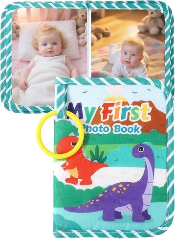 Baby Photo Albums, Soft Cloth My First Year Photo Book for Newborns Toddlers Kids Holds 4x6" Pictures Dinosaur Style Family Memory Book with Mirror & Hook in Saudi Arabia