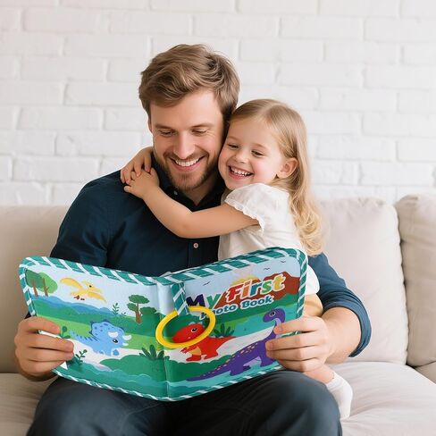 Baby Photo Albums, Soft Cloth My First Year Photo Book for Newborns Toddlers Kids Holds 4x6" Pictures Dinosaur Style Family Memory Book with Mirror & Hook in Saudi Arabia