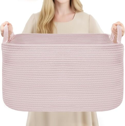Large Laundry Hamper Blanket Basket，21.6''×14.9''×19.6'' Cotton Rope Woven Laundry Basket for Organizing, Rectangle Toy Basket for Living Room, Bedroom in Kuwait