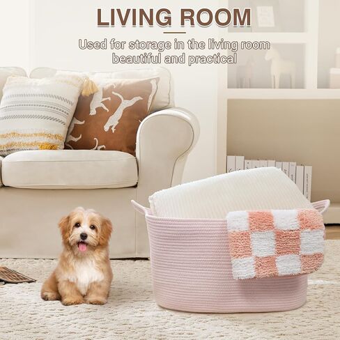 Large Laundry Hamper Blanket Basket，21.6''×14.9''×19.6'' Cotton Rope Woven Laundry Basket for Organizing, Rectangle Toy Basket for Living Room, Bedroom in Kuwait