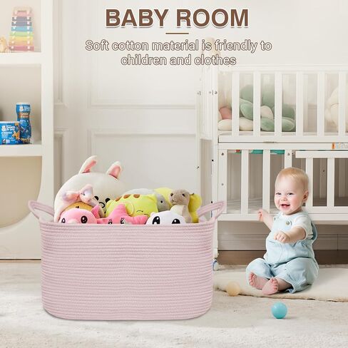 Large Laundry Hamper Blanket Basket，21.6''×14.9''×19.6'' Cotton Rope Woven Laundry Basket for Organizing, Rectangle Toy Basket for Living Room, Bedroom in Kuwait