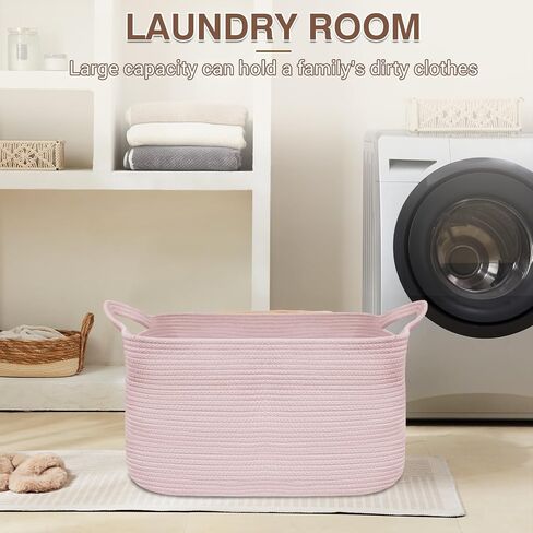 Large Laundry Hamper Blanket Basket，21.6''×14.9''×19.6'' Cotton Rope Woven Laundry Basket for Organizing, Rectangle Toy Basket for Living Room, Bedroom in Kuwait