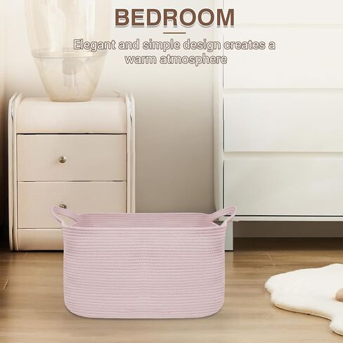 Large Laundry Hamper Blanket Basket，21.6''×14.9''×19.6'' Cotton Rope Woven Laundry Basket for Organizing, Rectangle Toy Basket for Living Room, Bedroom in Kuwait