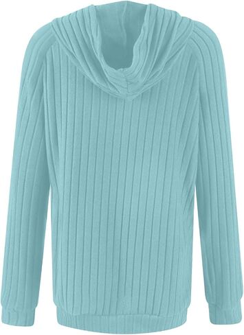 Womens Soft Ribbed Knit Hoodie Sweaters Long Sleeve Pullover Shirts Lightweight Cozy Fall Tops with Pockets Clothes in Kuwait