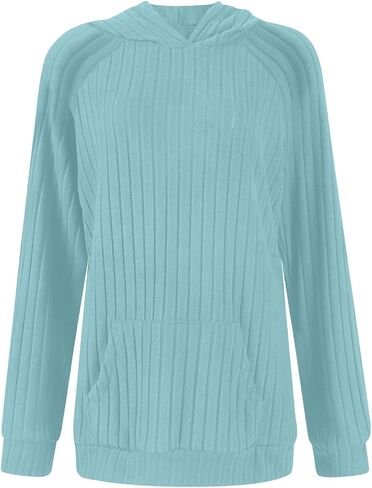 Womens Soft Ribbed Knit Hoodie Sweaters Long Sleeve Pullover Shirts Lightweight Cozy Fall Tops with Pockets Clothes in Kuwait