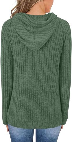 Womens Soft Ribbed Knit Hoodie Sweaters Long Sleeve Pullover Shirts Lightweight Cozy Fall Tops with Pockets Clothes in Saudi Arabia