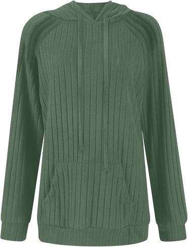 Womens Soft Ribbed Knit Hoodie Sweaters Long Sleeve Pullover Shirts Lightweight Cozy Fall Tops with Pockets Clothes in Saudi Arabia