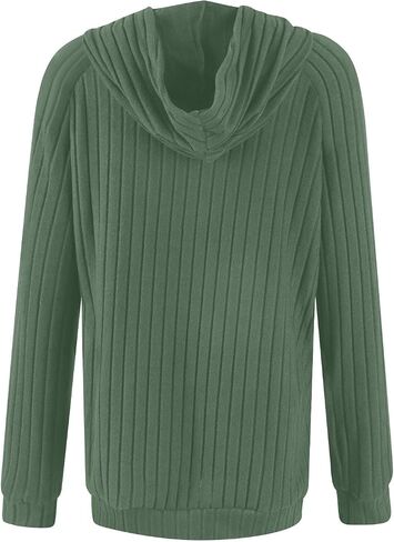 Womens Soft Ribbed Knit Hoodie Sweaters Long Sleeve Pullover Shirts Lightweight Cozy Fall Tops with Pockets Clothes in Saudi Arabia