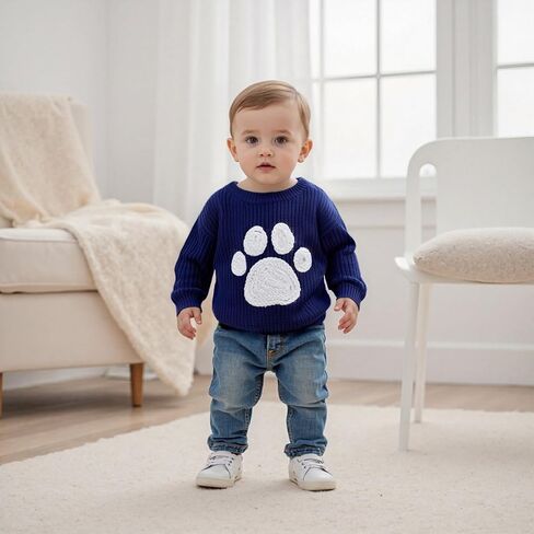 Toddler Baby Boy Girl Outfit Football Animal Embroidery Sweater Long Sleeve Cable Knit Pullover Sweaters Top in Kuwait