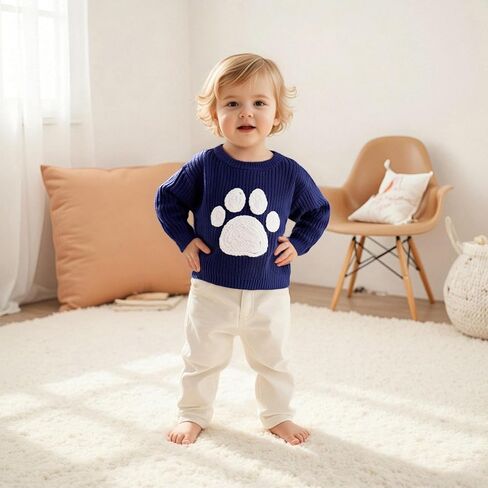 Toddler Baby Boy Girl Outfit Football Animal Embroidery Sweater Long Sleeve Cable Knit Pullover Sweaters Top in Kuwait