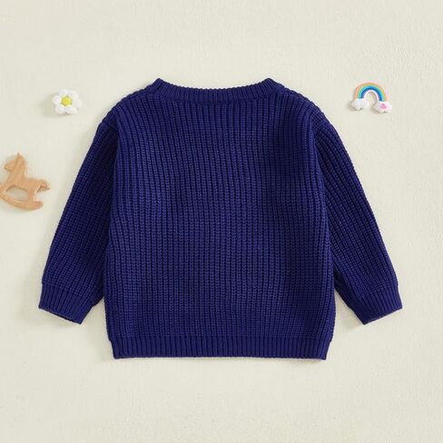 Toddler Baby Boy Girl Outfit Football Animal Embroidery Sweater Long Sleeve Cable Knit Pullover Sweaters Top in Kuwait