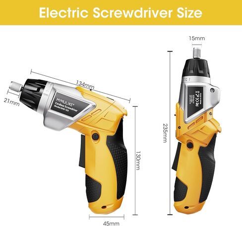 Electric Screwdriver Cordless Set, 3.6V Power Screwdriver Rechargeable with Light, Yellow Screw Gun with Pivoting Handle and Drill, 49 Pcs Accessories, 6+1 Torque Setting, 2000 mAh Battery in Kuwait
