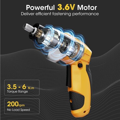 Electric Screwdriver Cordless Set, 3.6V Power Screwdriver Rechargeable with Light, Yellow Screw Gun with Pivoting Handle and Drill, 49 Pcs Accessories, 6+1 Torque Setting, 2000 mAh Battery in Kuwait