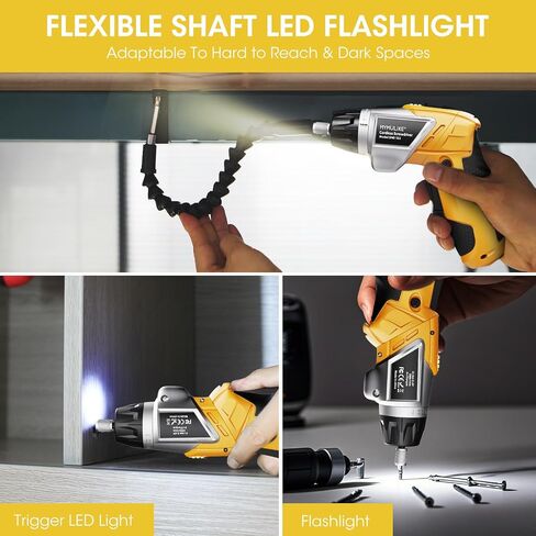 Electric Screwdriver Cordless Set, 3.6V Power Screwdriver Rechargeable with Light, Yellow Screw Gun with Pivoting Handle and Drill, 49 Pcs Accessories, 6+1 Torque Setting, 2000 mAh Battery in Kuwait