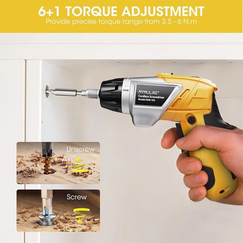 Electric Screwdriver Cordless Set, 3.6V Power Screwdriver Rechargeable with Light, Yellow Screw Gun with Pivoting Handle and Drill, 49 Pcs Accessories, 6+1 Torque Setting, 2000 mAh Battery in Kuwait
