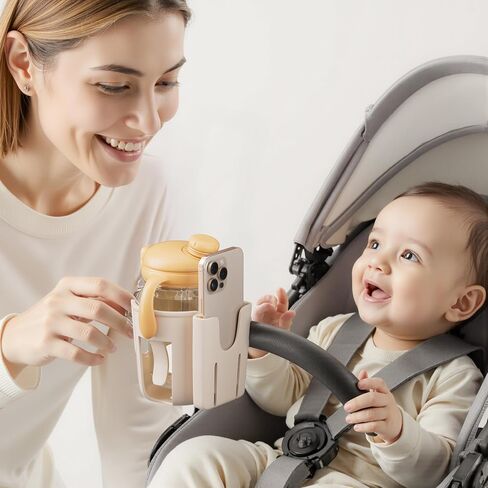 Li & Zhao Universal Stroller Cup Holder - 2-in-1 Wheelchair Cup Holder Adjustable Bike Drink Holder with Phone Holder Accessories for Rollator,Bike,Scooter,Walker(Black) in Saudi Arabia